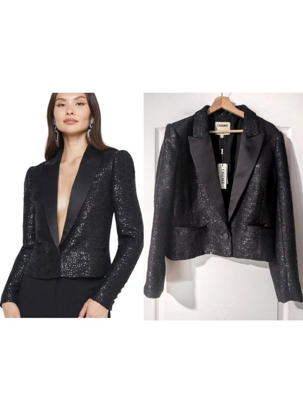 L'AGENCE |  Scarlet Crop Blazer In Black Sequins